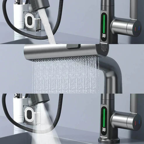Sleek Matte Black Digital Pull-Down Kitchen Faucet