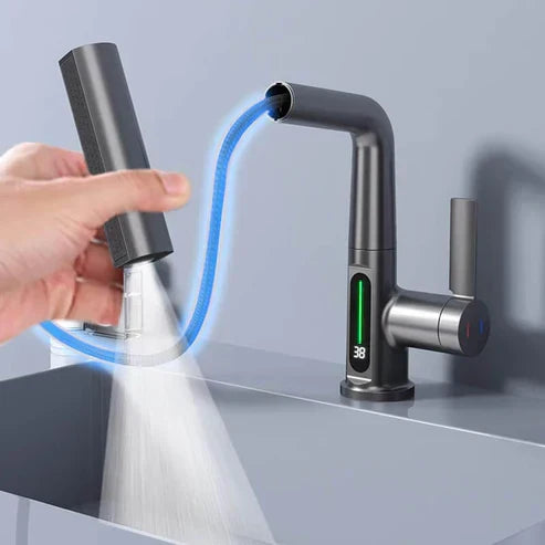 Sleek Matte Black Digital Pull-Down Kitchen Faucet
