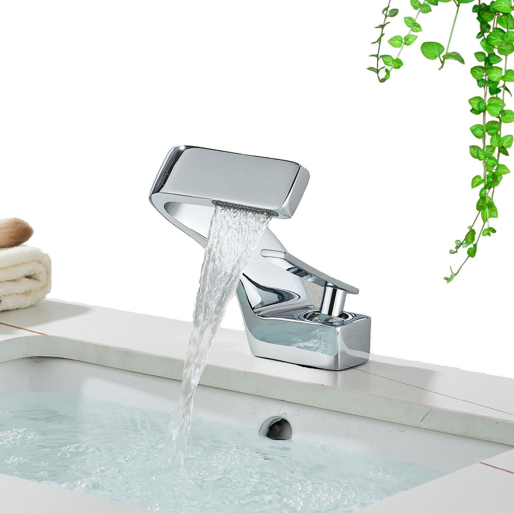 Modern Matte Black High Heel Waterfall Faucet