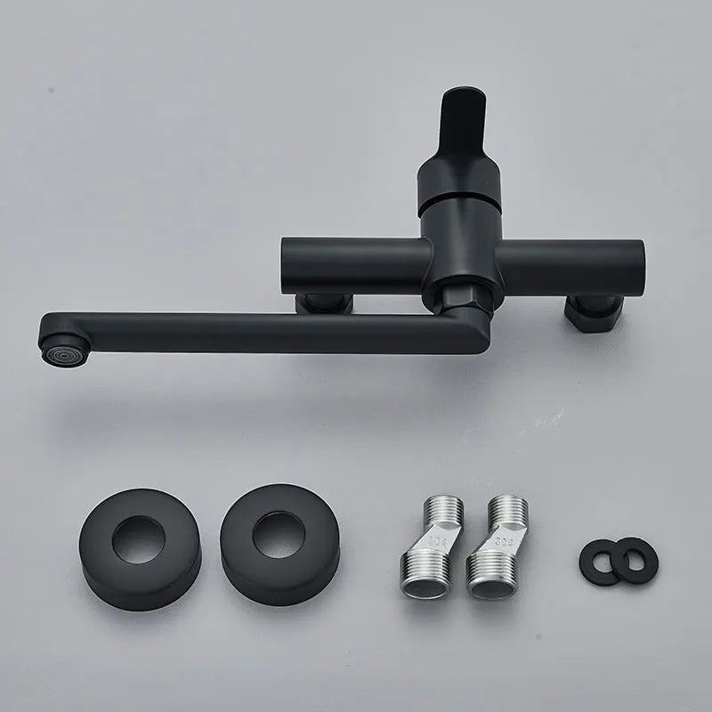 Wall-Mounted Matte Black Swivel Kitchen Faucet