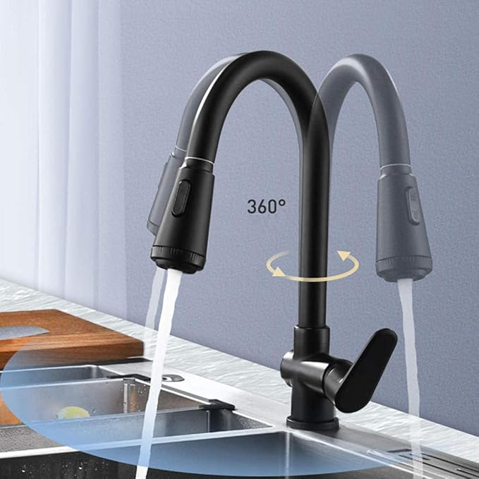 Modern Matte Black Kitchen Faucet with Pull-Down Sprayer