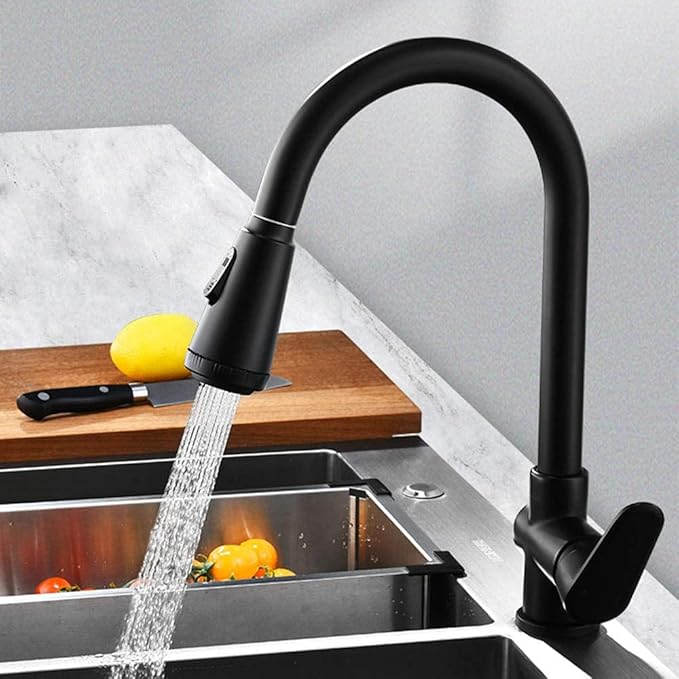 Modern Matte Black Kitchen Faucet with Pull-Down Sprayer