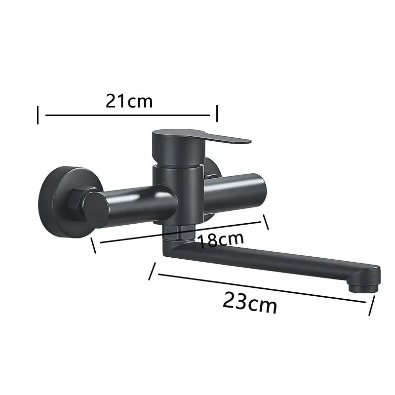 Wall-Mounted Matte Black Swivel Kitchen Faucet