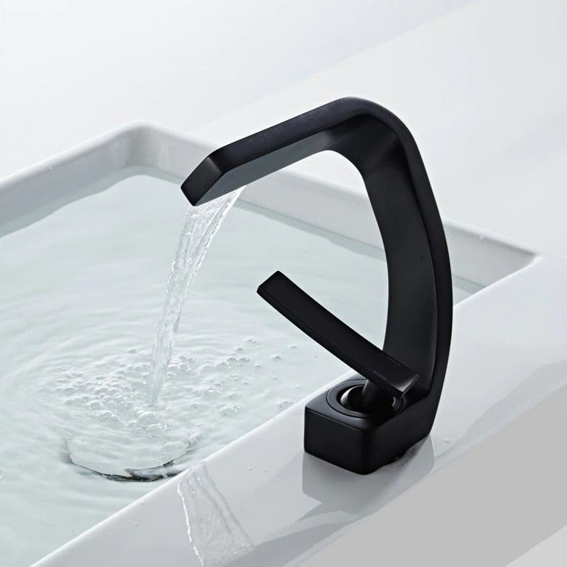Modern Matte Black High Heel Waterfall Faucet