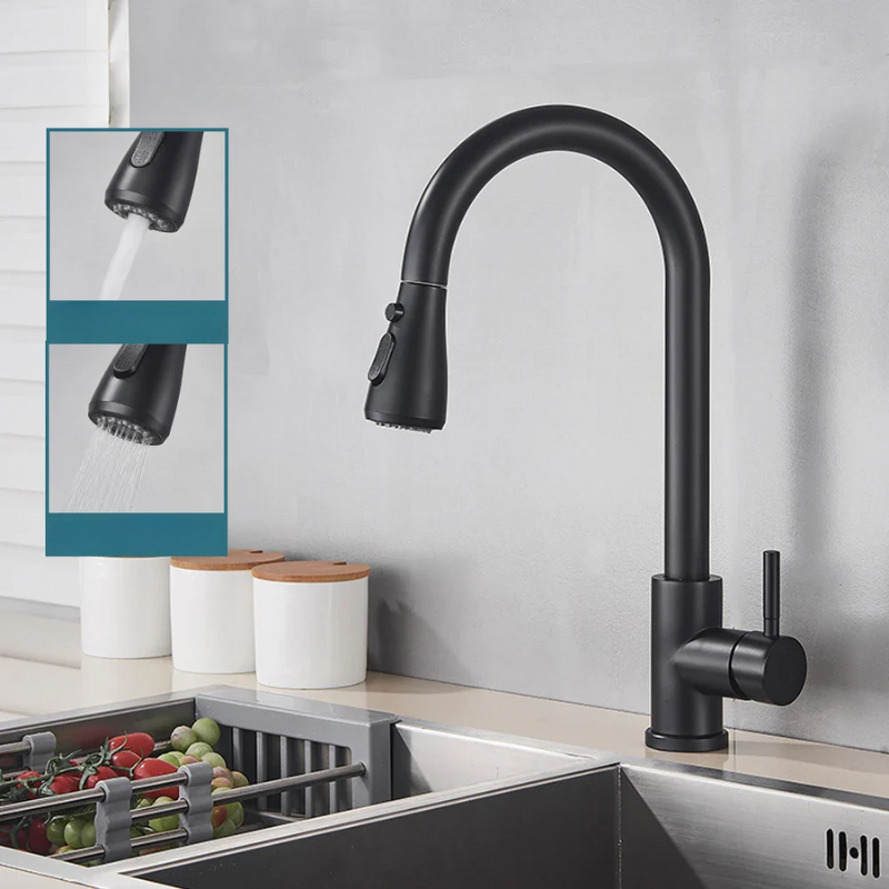 Matte Black Gooseneck Pull-Down Kitchen Faucet