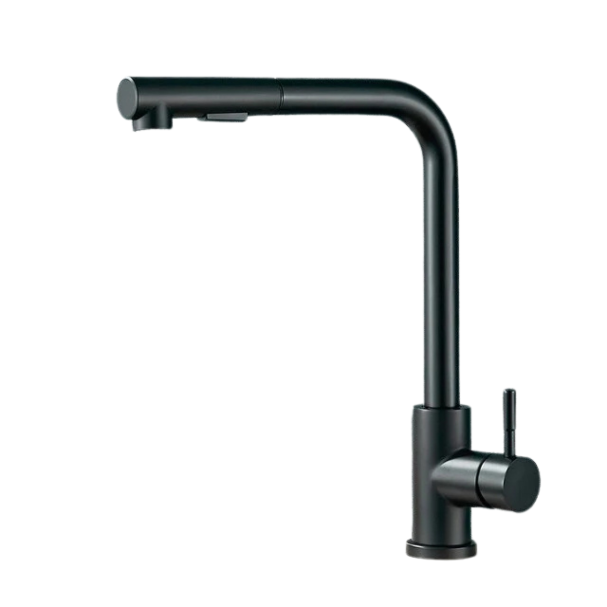 Installation of a black faucet with a pull-out spray head in a kitchen