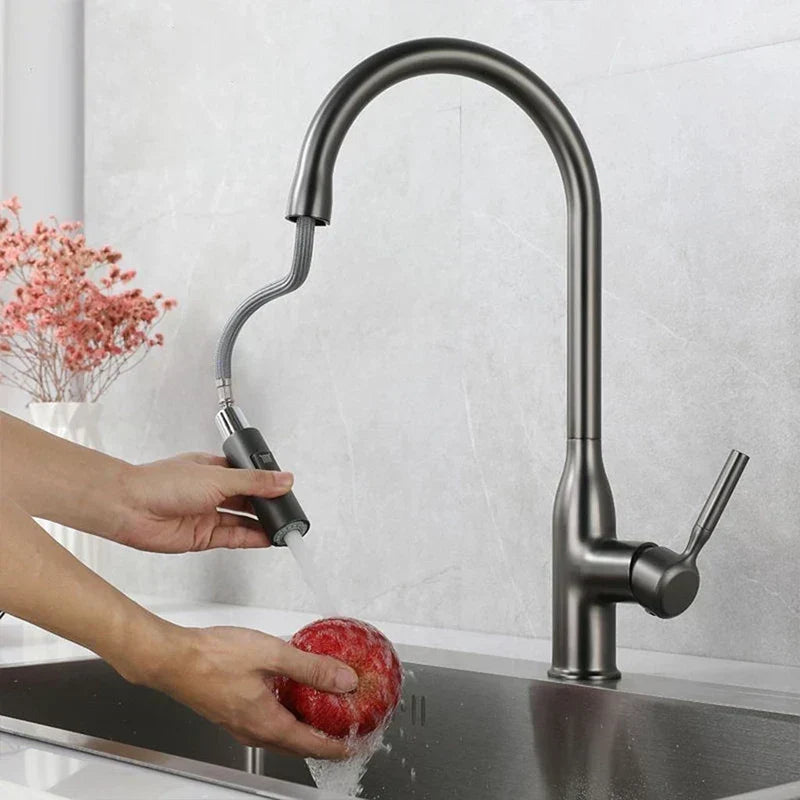 Modern Gunmetal Gray High-Arc Pull-Down Kitchen Faucet