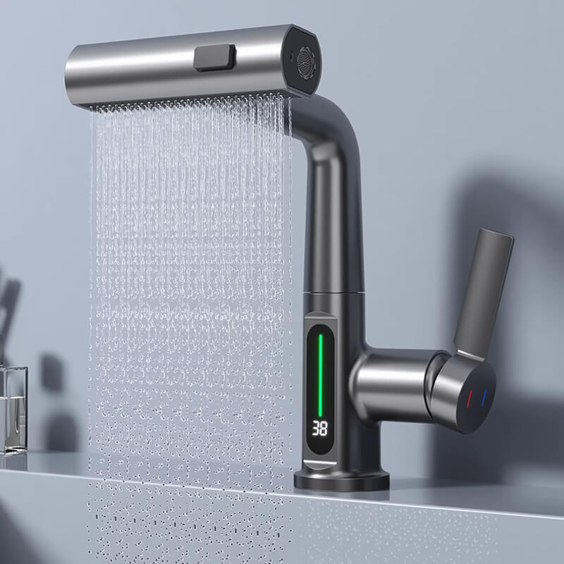 Sleek Matte Black Digital Pull-Down Kitchen Faucet