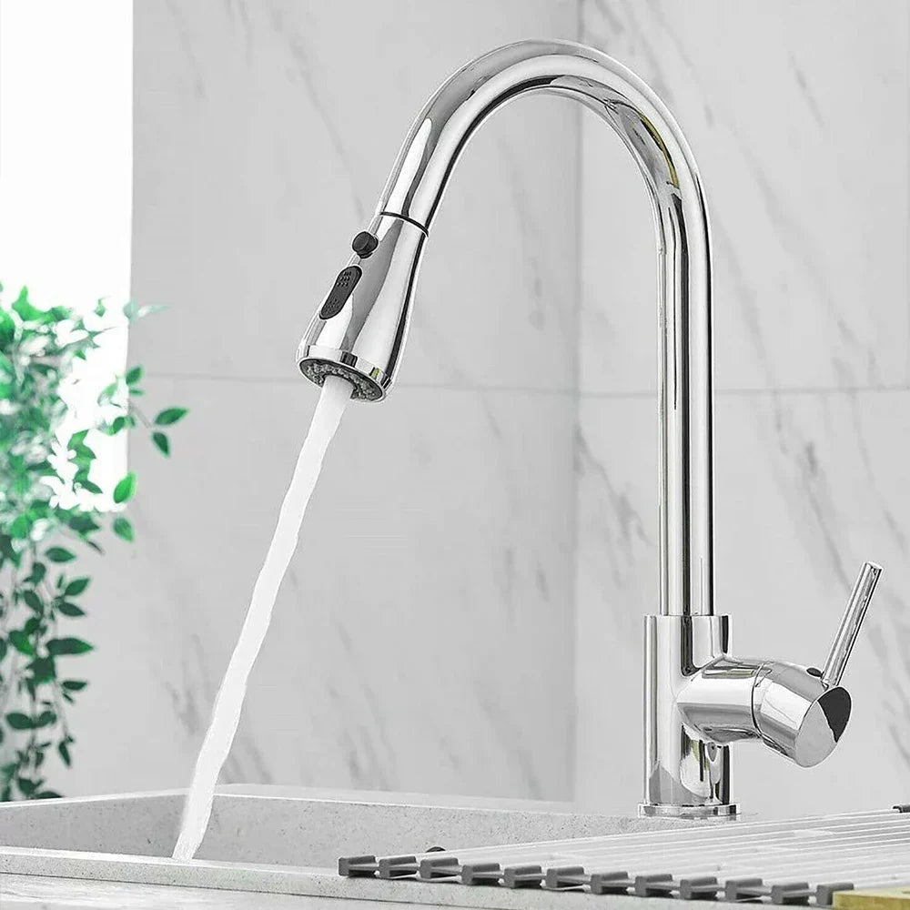 Telescopic tap showing the reach of the spout and hose
