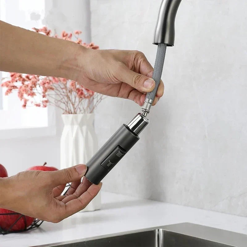 Modern Gunmetal Gray High-Arc Pull-Down Kitchen Faucet