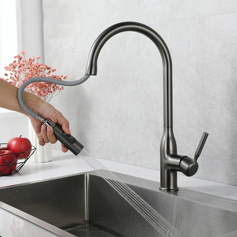 Modern Gunmetal Gray High-Arc Pull-Down Kitchen Faucet
