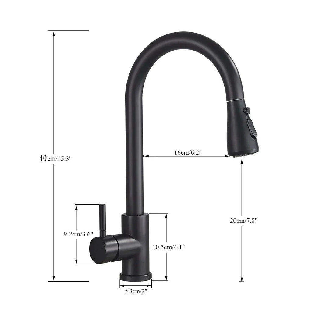 Matte Black Gooseneck Pull-Down Kitchen Faucet