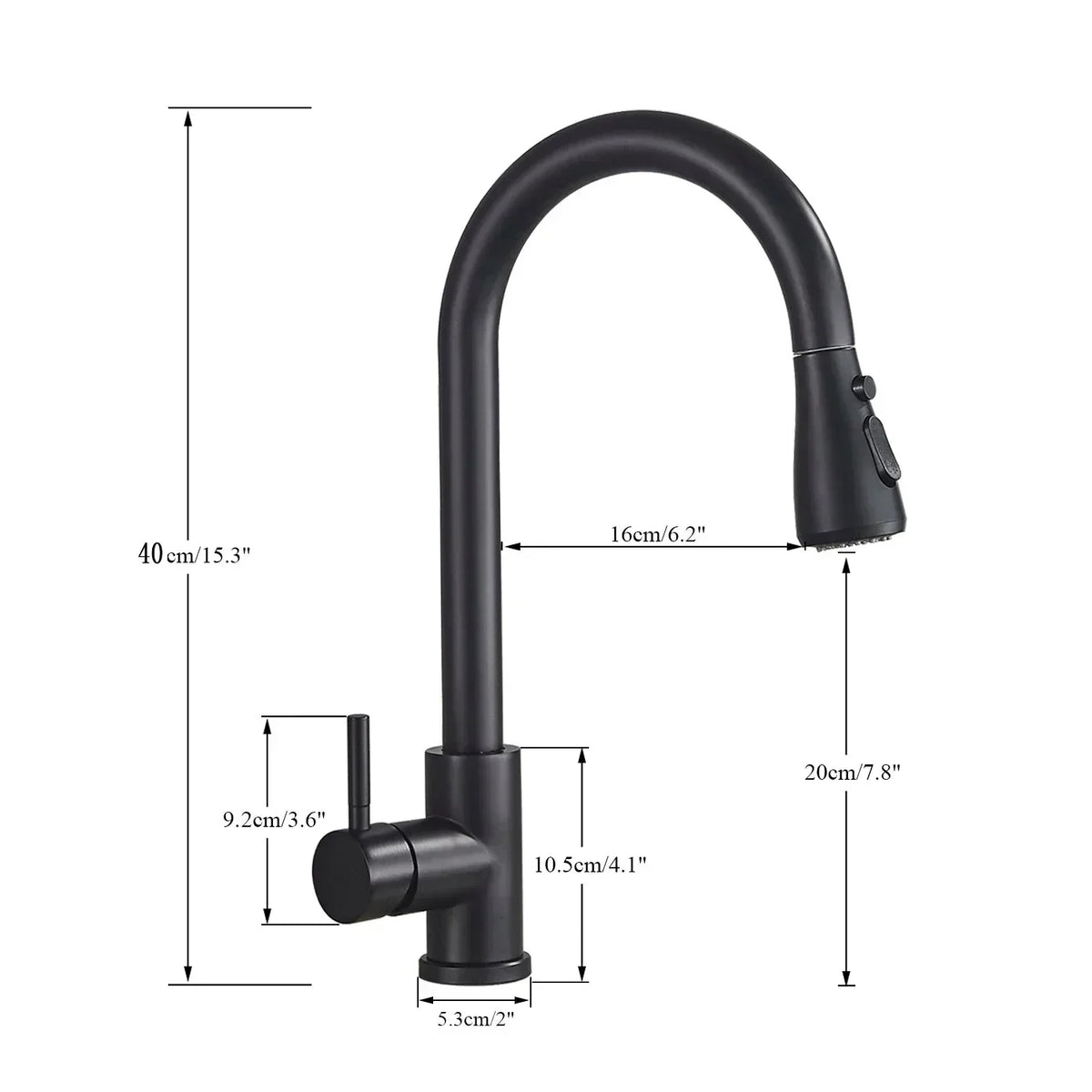 Matte Black Gooseneck Pull-Down Kitchen Faucet