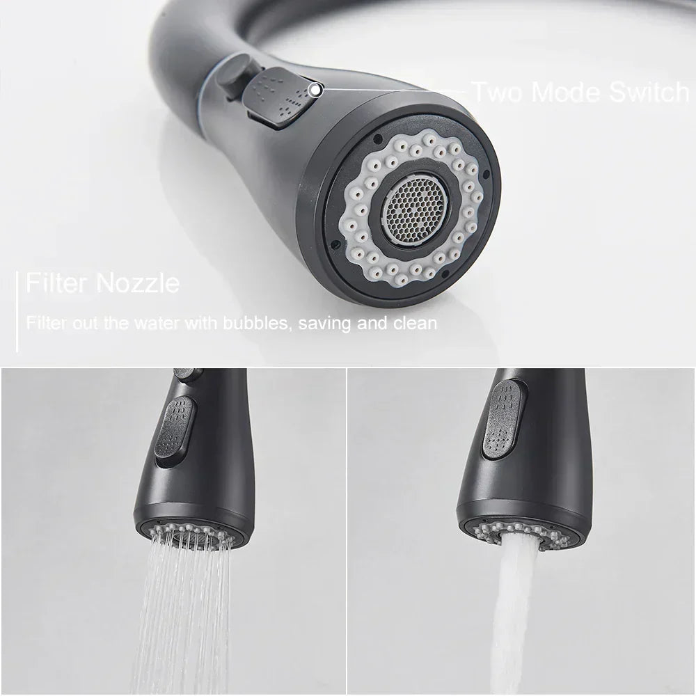 Matte Black Gooseneck Pull-Down Kitchen Faucet