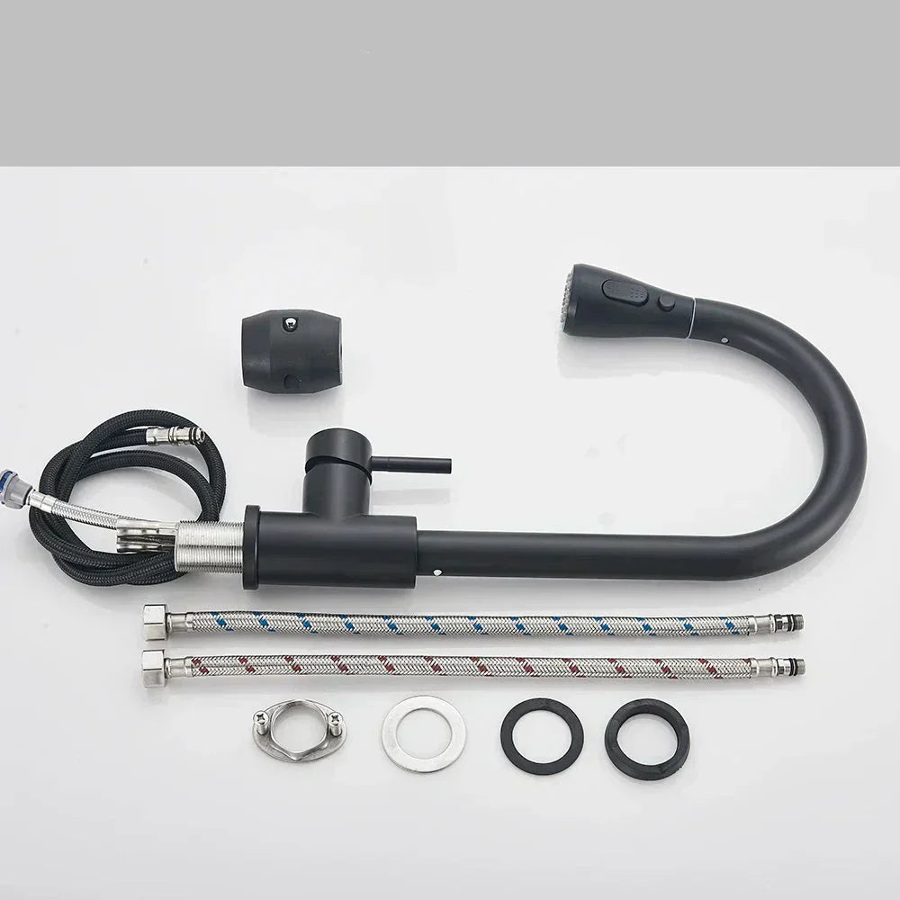 Matte Black Gooseneck Pull-Down Kitchen Faucet