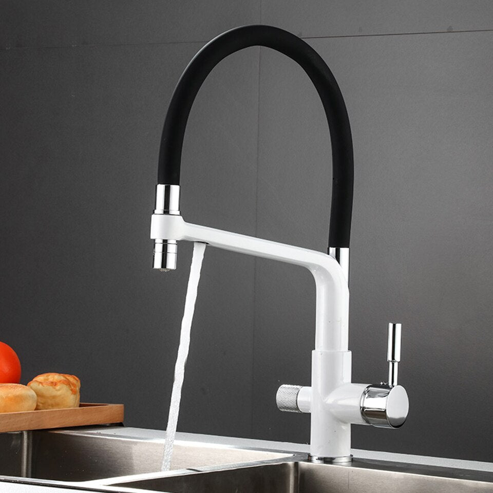 Detailed view of the pull-out shower head in action