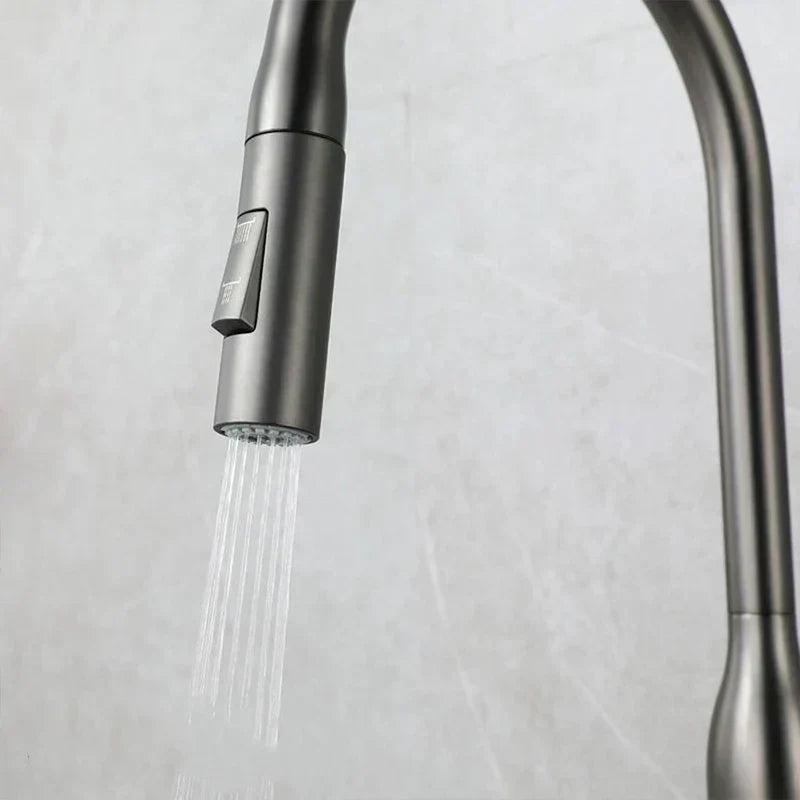 Modern Gunmetal Gray High-Arc Pull-Down Kitchen Faucet