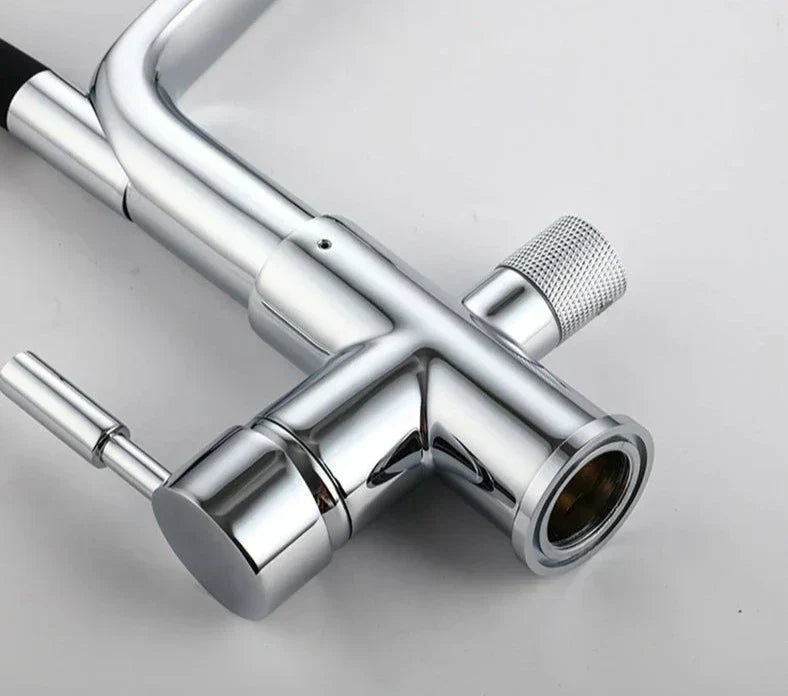 Sleek White Kitchen Faucet with Black Pull-Down Sprayer
