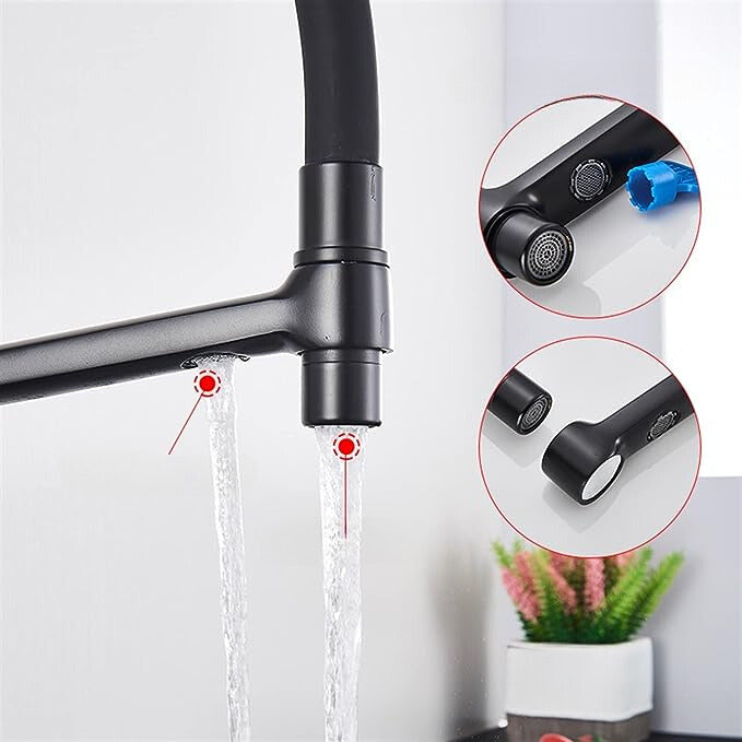 Sleek White Kitchen Faucet with Black Pull-Down Sprayer