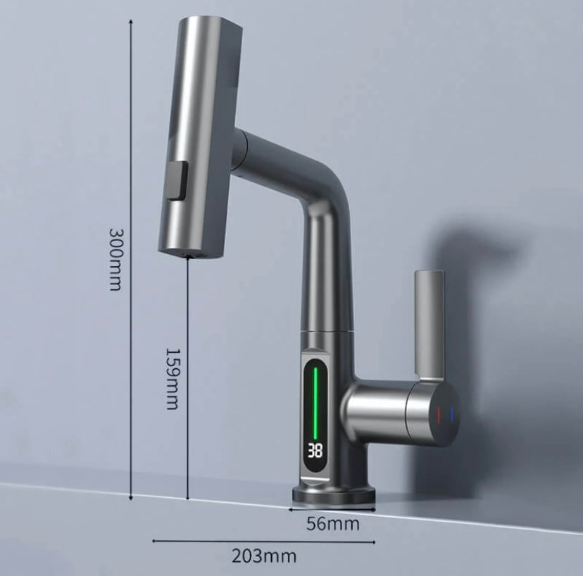 Sleek Matte Black Digital Pull-Down Kitchen Faucet