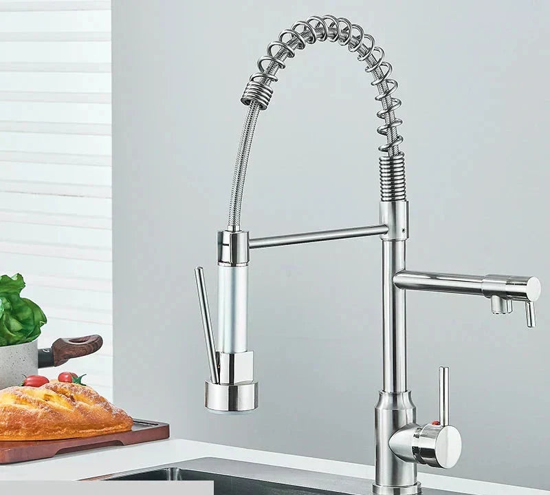 Side view of the flexible stainless steel tap