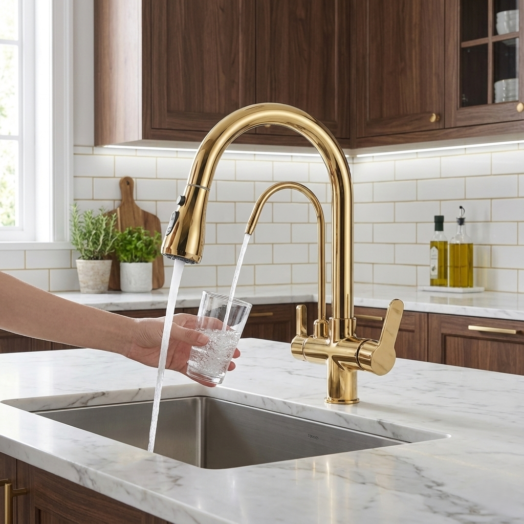 Brushed Nickel Pull-Down Kitchen Faucet with Filter Spout