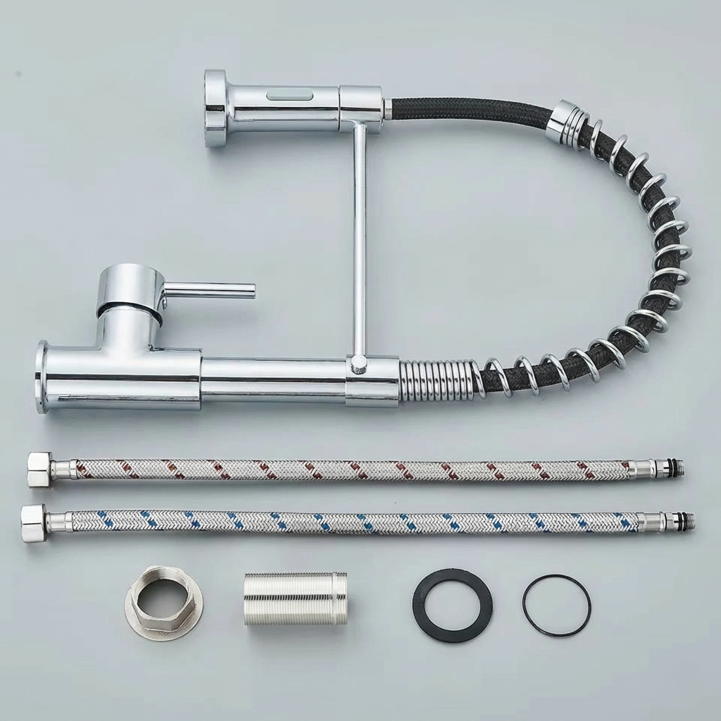 Brushed Nickel Coil Spring Pull-Down Kitchen Faucet