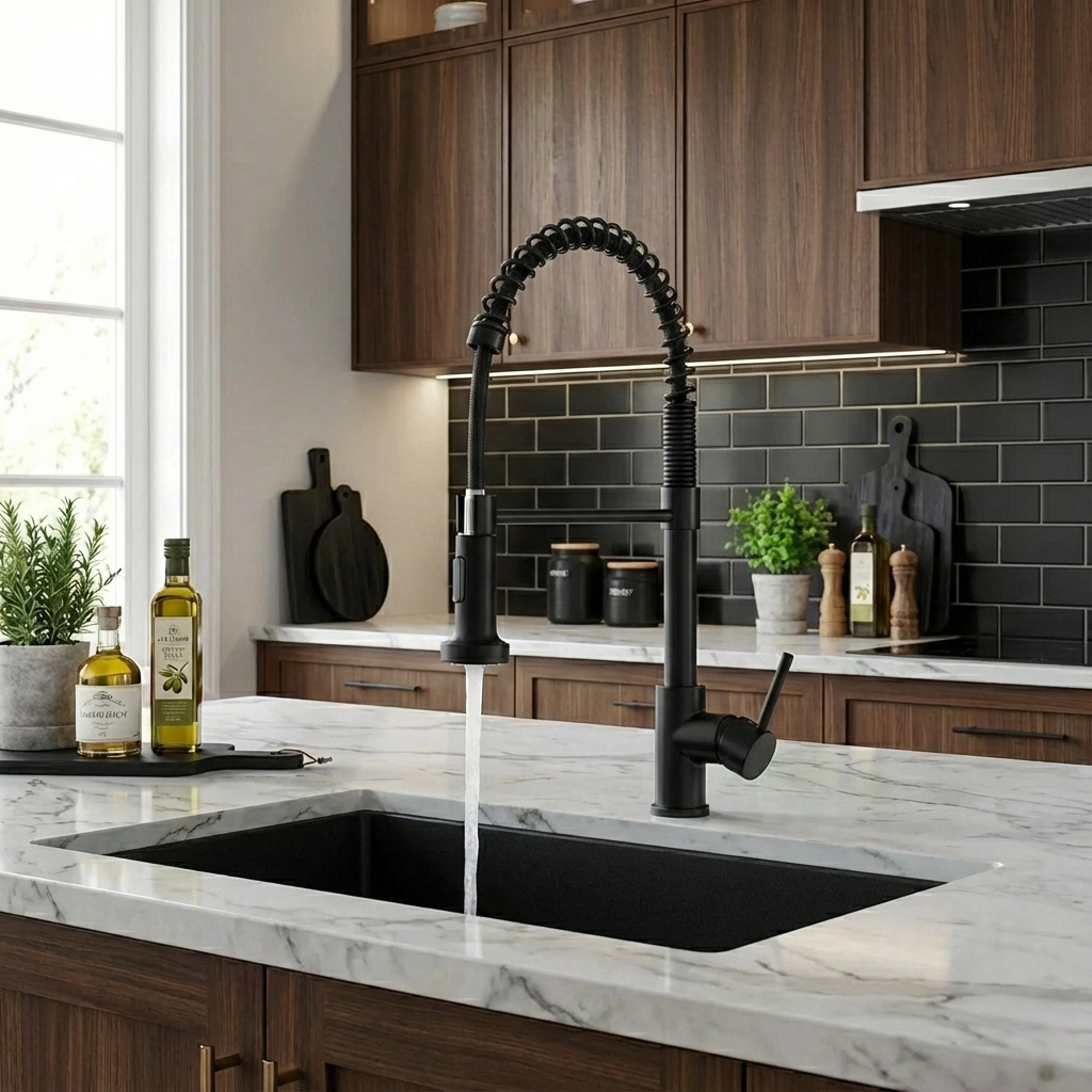 Brushed Nickel Coil Spring Pull-Down Kitchen Faucet