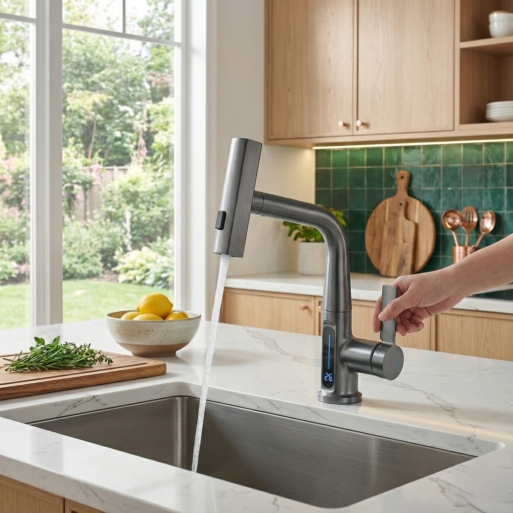 Sleek Gunmetal Pull-Down Kitchen Faucet