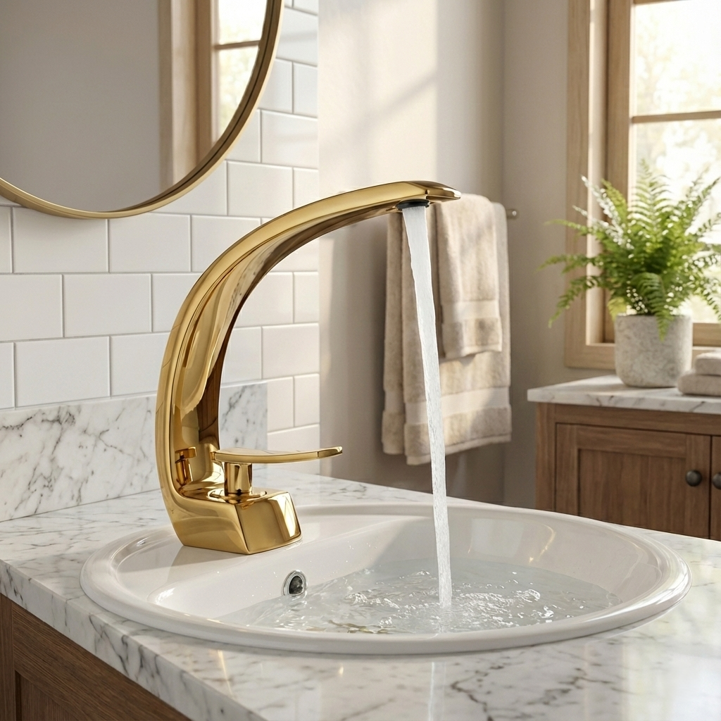 Modern Curved Chrome Single Handle Sink Faucet