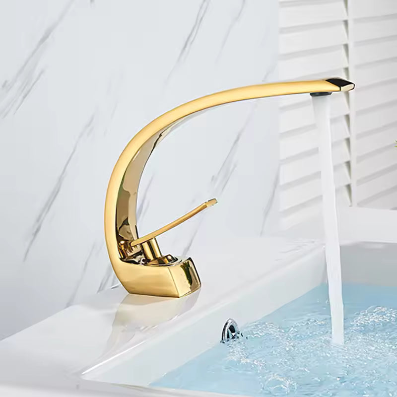 Modern Curved Chrome Single Handle Sink Faucet
