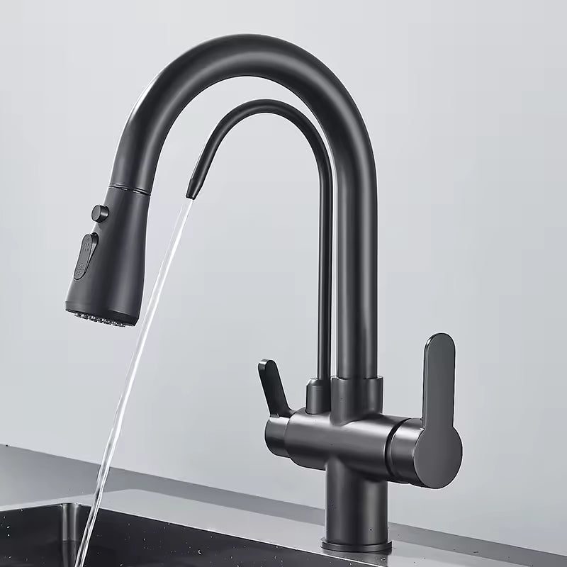 Brushed Nickel Pull-Down Kitchen Faucet with Filter Spout