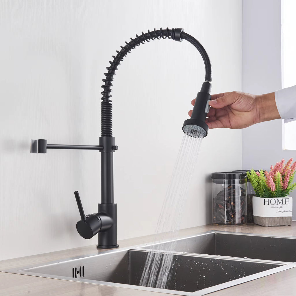 Brushed Nickel Coil Spring Pull-Down Kitchen Faucet
