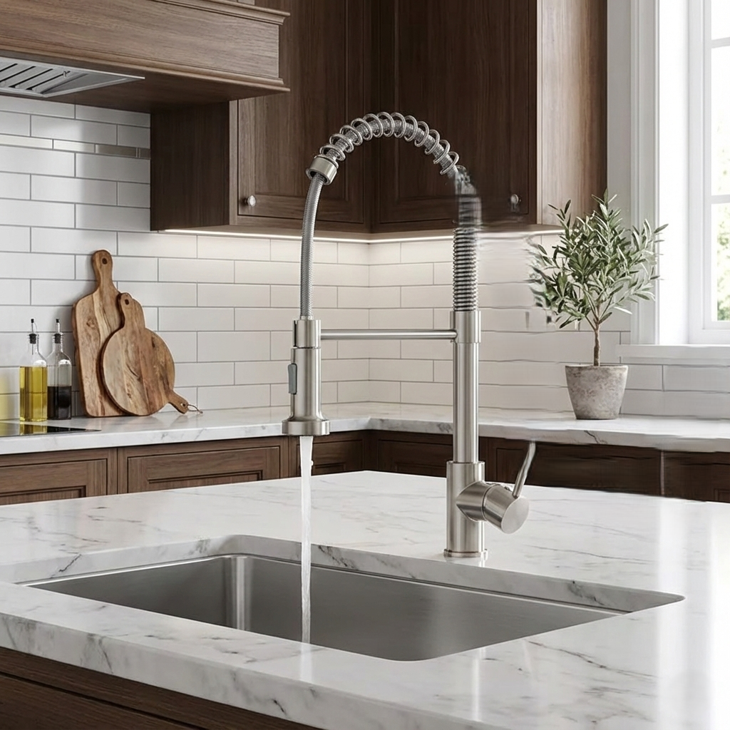 Brushed Nickel Coil Spring Pull-Down Kitchen Faucet