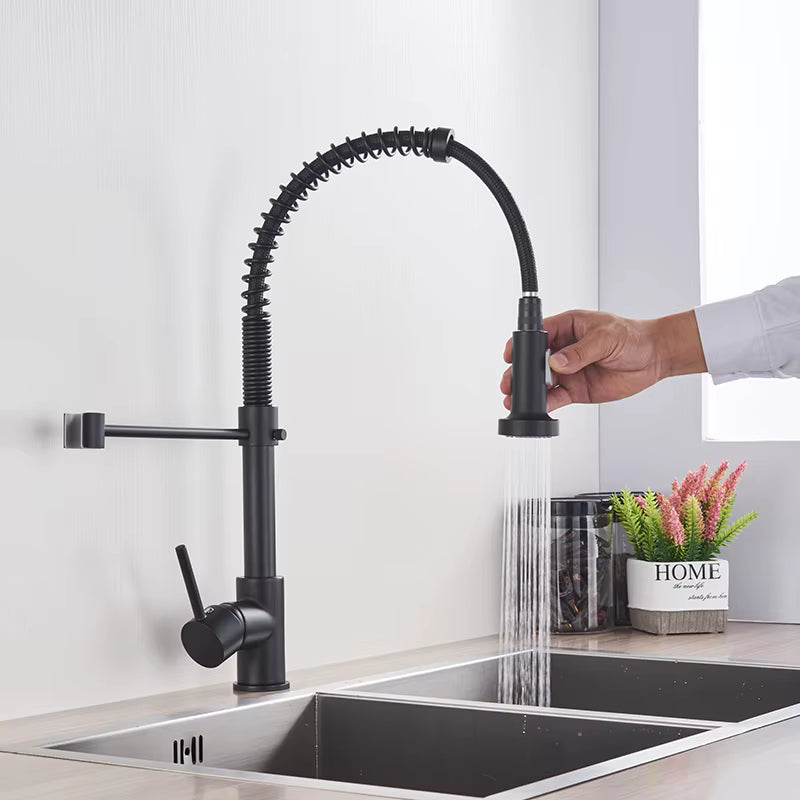Brushed Nickel Coil Spring Pull-Down Kitchen Faucet