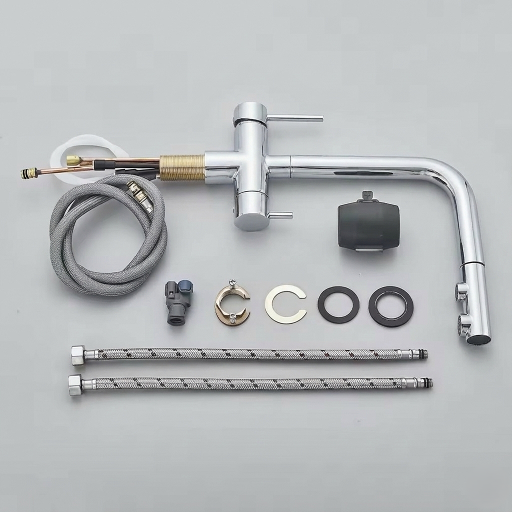 Modern Brushed Nickel Kitchen Faucet with Dual Spout