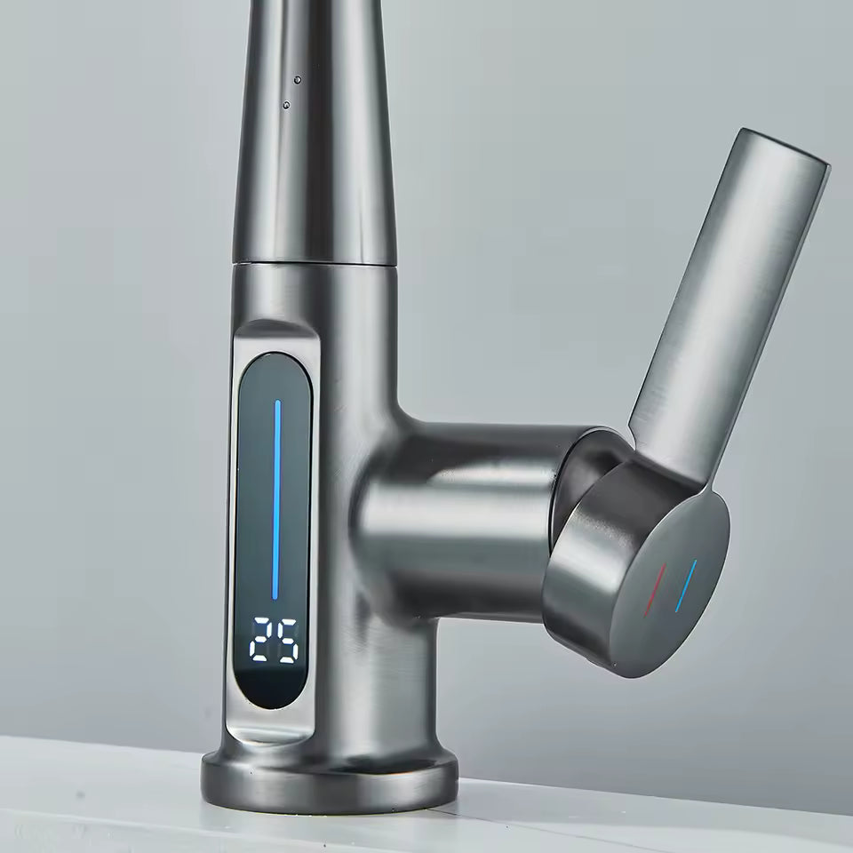Sleek Gunmetal Pull-Down Kitchen Faucet