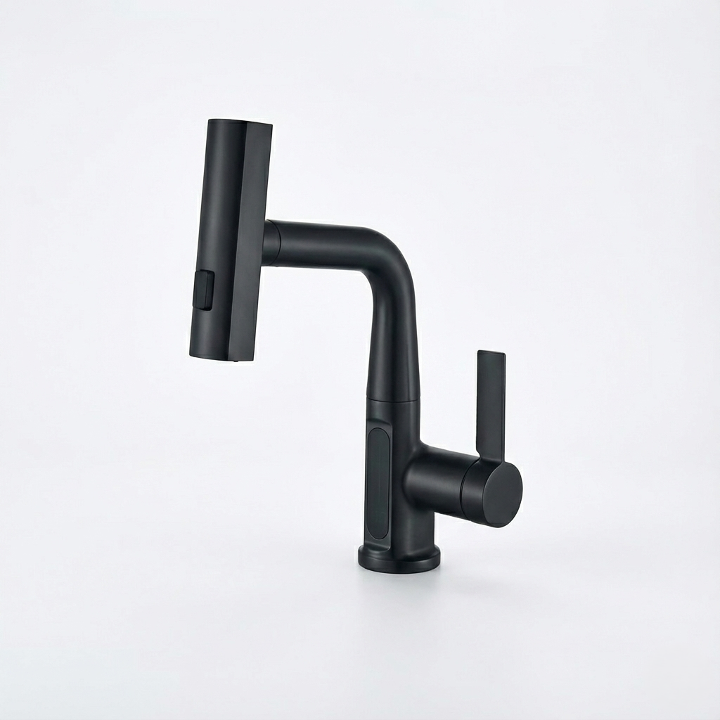 Detail of the discreet sensor panel on the high-tech tap