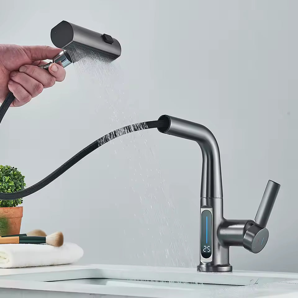 Sleek Gunmetal Pull-Down Kitchen Faucet