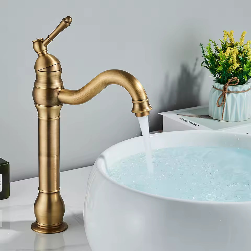 Vintage Brushed Bronze High Arc Basin Faucet