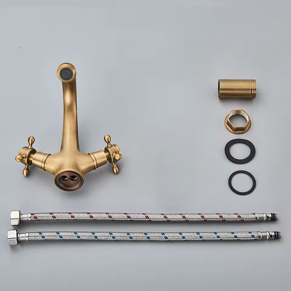 Antique Brass Basin Faucet with Cross Handles