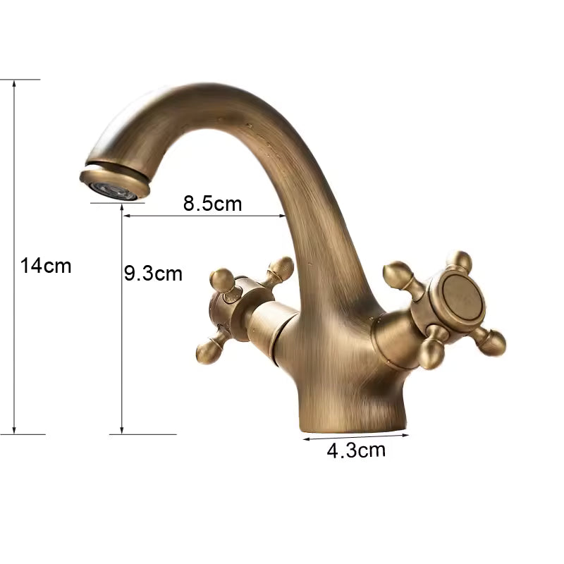 Antique Brass Basin Faucet with Cross Handles
