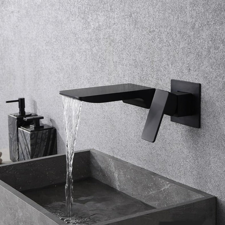 Overview of a modern wall-mounted faucet in a bathroom