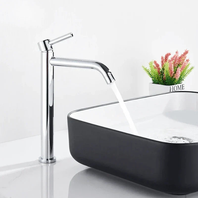 Overview of a stylish chrome faucet