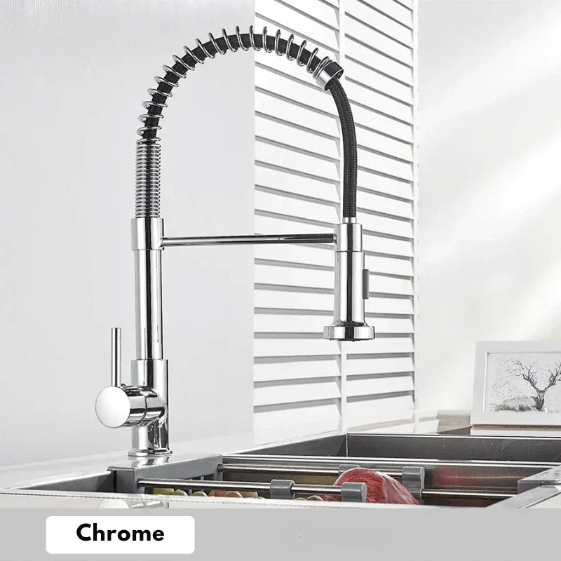 Gold faucet with a shiny chrome finish