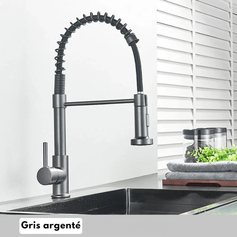 Gold faucet with silver-grey accents