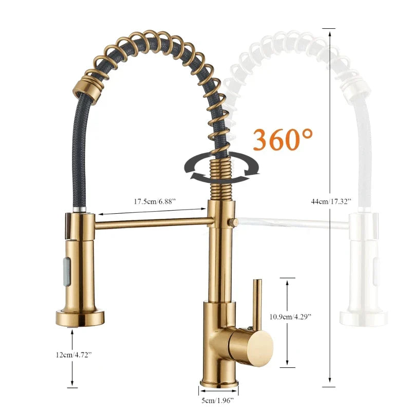 Brushed Gold Spring Pull-Down Kitchen Faucet