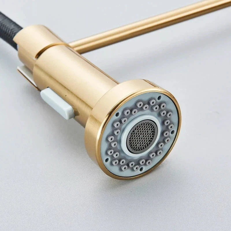 Brushed Gold Spring Pull-Down Kitchen Faucet