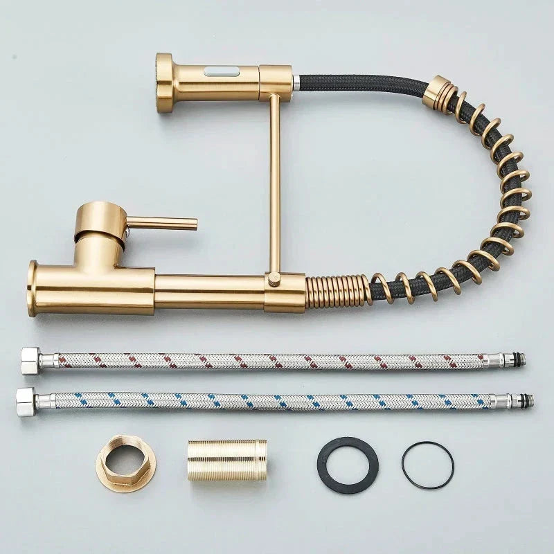 Brushed Gold Spring Pull-Down Kitchen Faucet