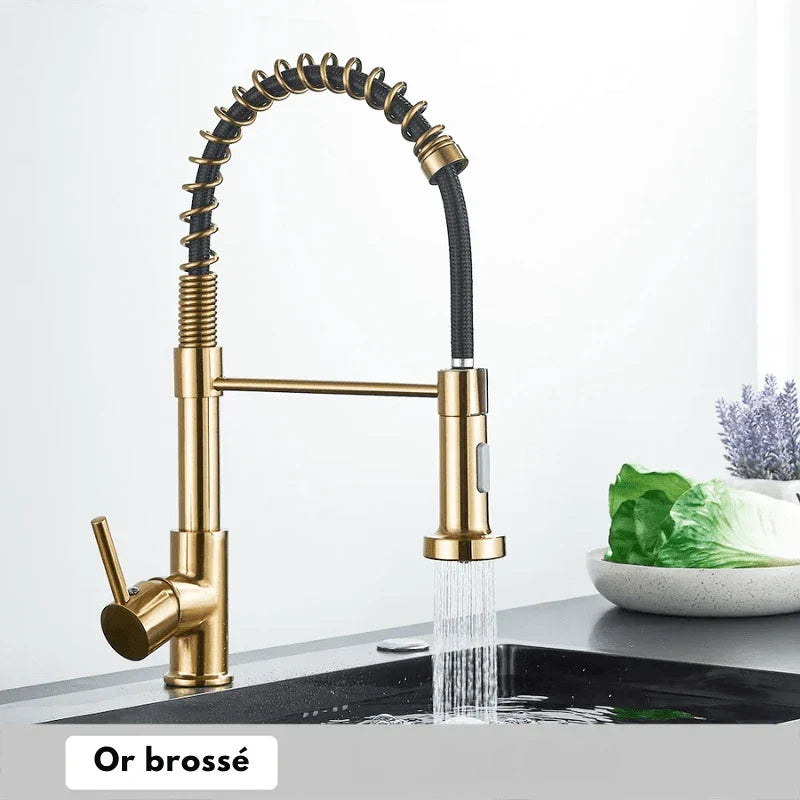 Brushed Gold Spring Pull-Down Kitchen Faucet